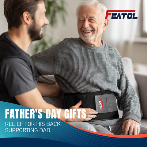 FEATOL back brace showing adjustable straps for a secure, customizable fit.