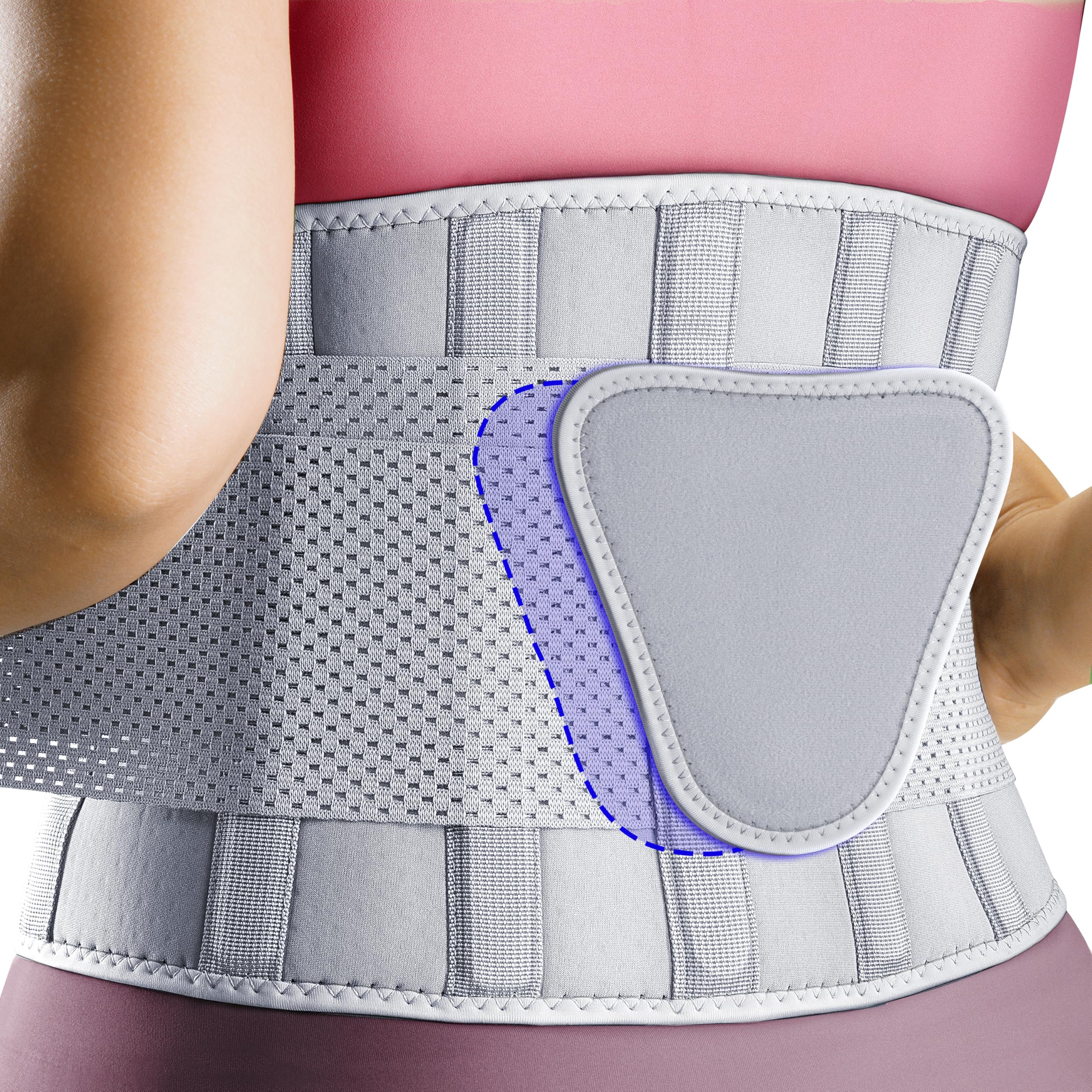 FEATOL back brace with lumbar pad provides added support during daily activities.