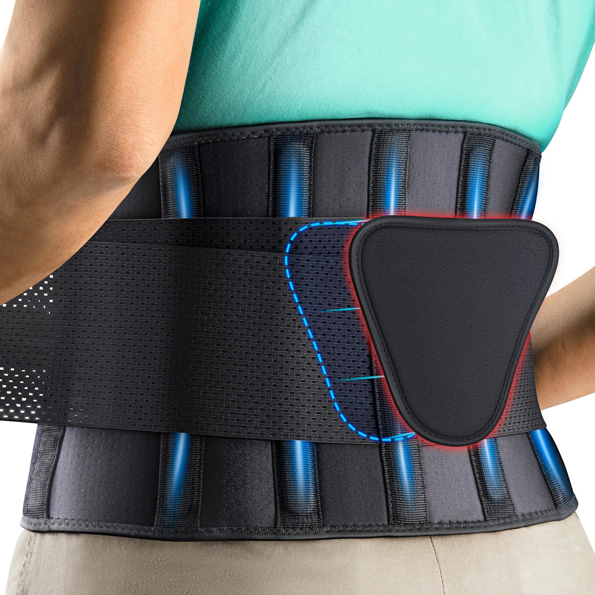 FEATOL back brace with lumbar pad providing targeted lower back support for daily activities.