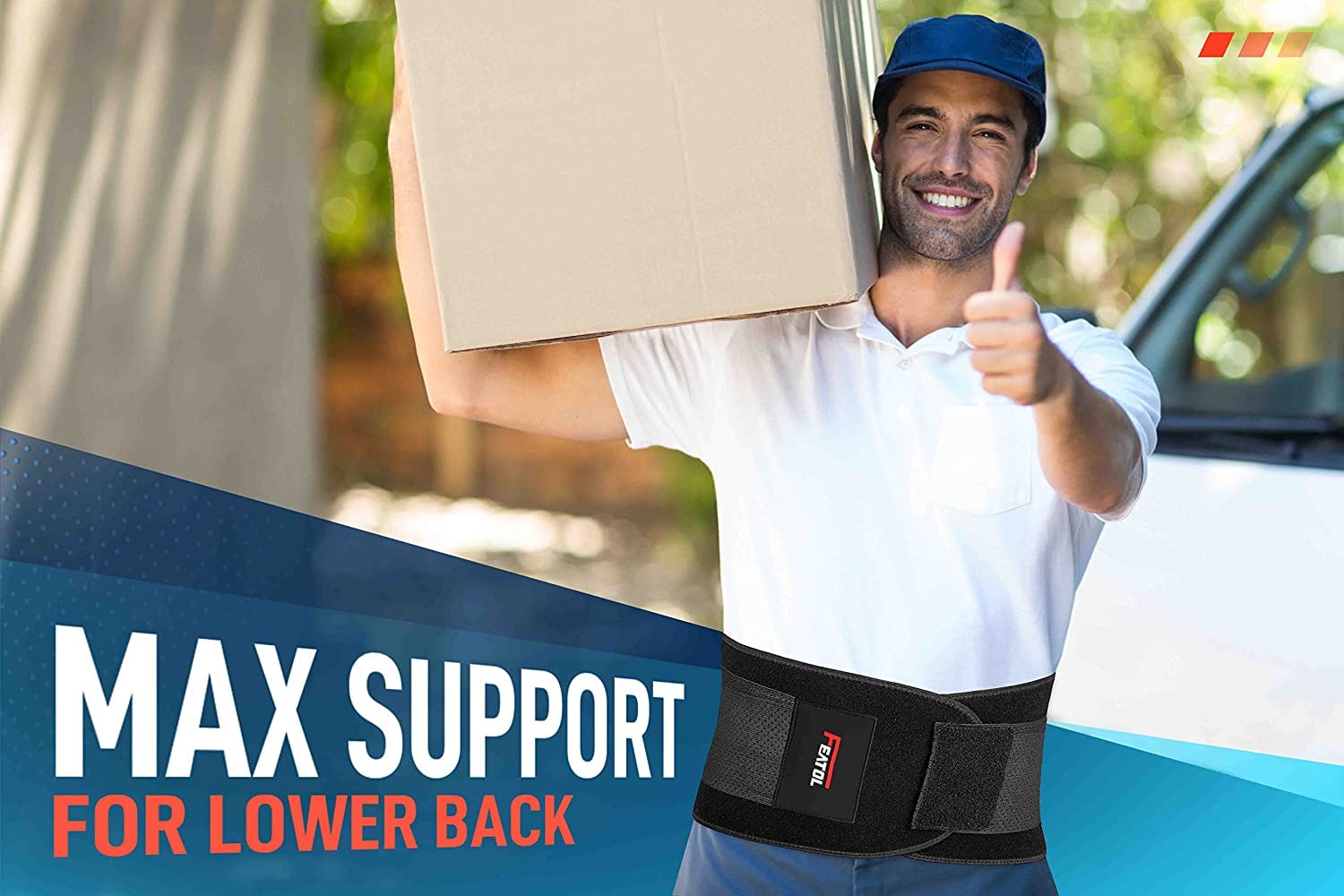 FEATOL back brace size range from S to 5XL fits various waist measurements.