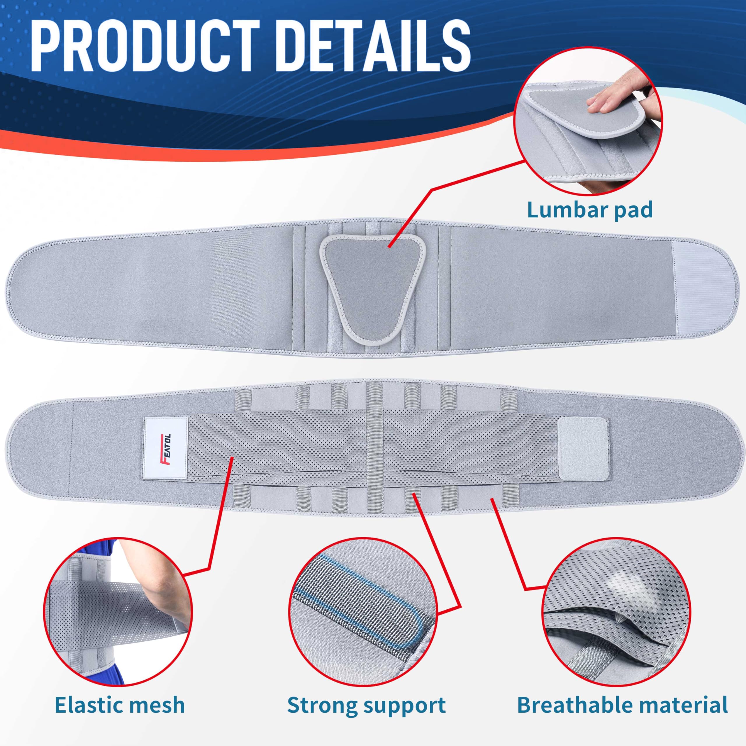 Grey FEATOL back brace offers scoliosis support with comfort.