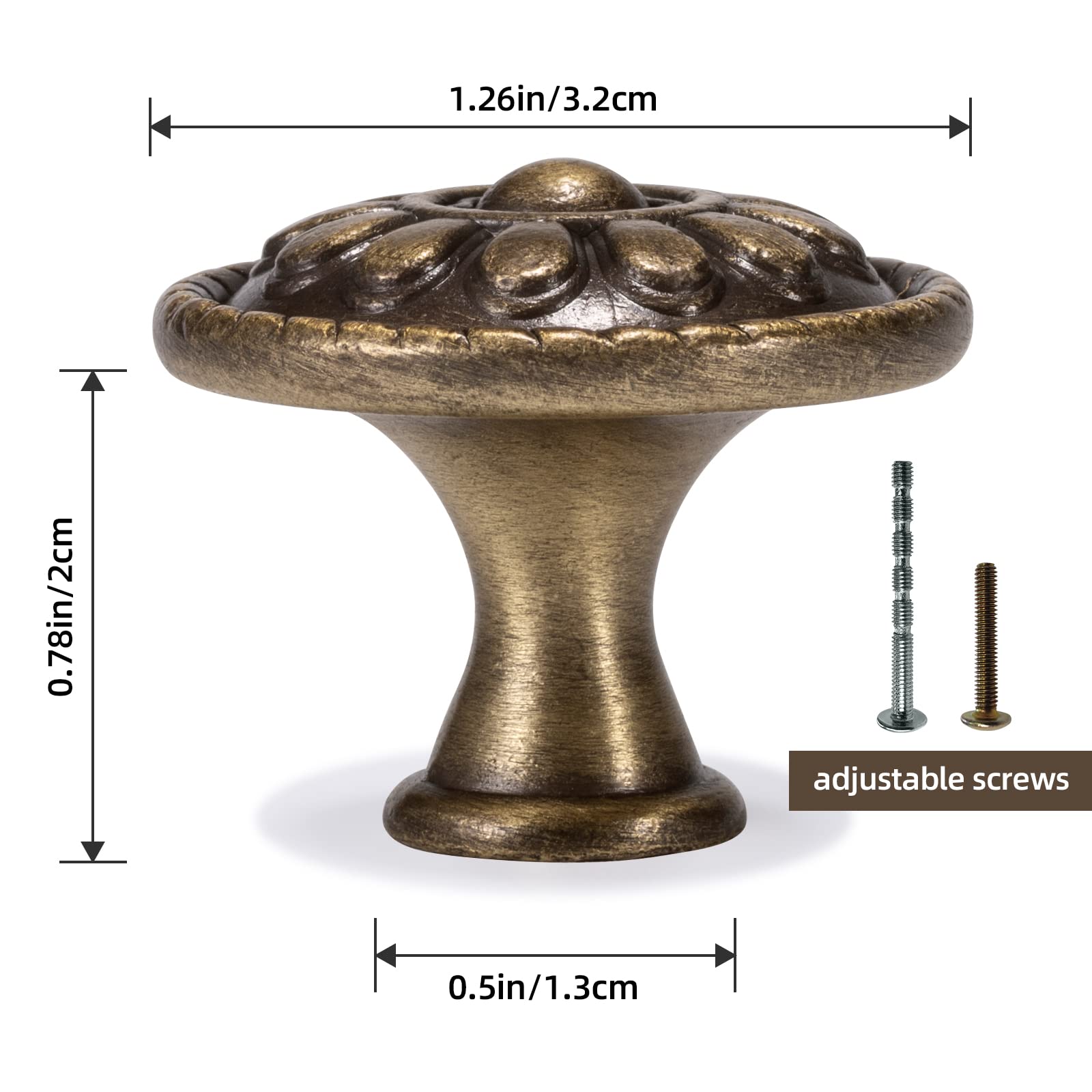 Fecraf antique brass knob with screws package supports quick cabinet upgrades