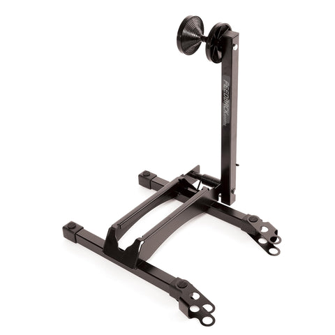 Feedback Sports RAKK bike stand, front view, tire slot for quick parking.