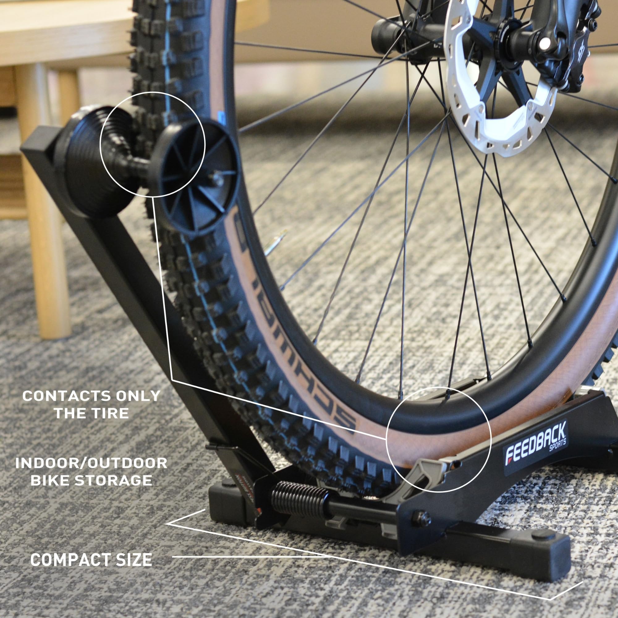 Feedback Sports RAKK folded-compact storage, stowable when not in use.