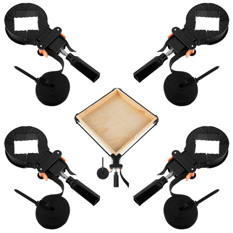 Feekoon 4-pack belt band clamps stabilize wood frames during glue-up.