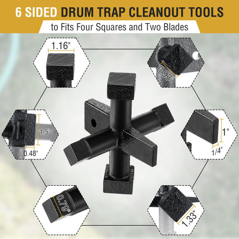 Feekoon cleanout wrench in cast iron construction for heavy-duty drain maintenance.