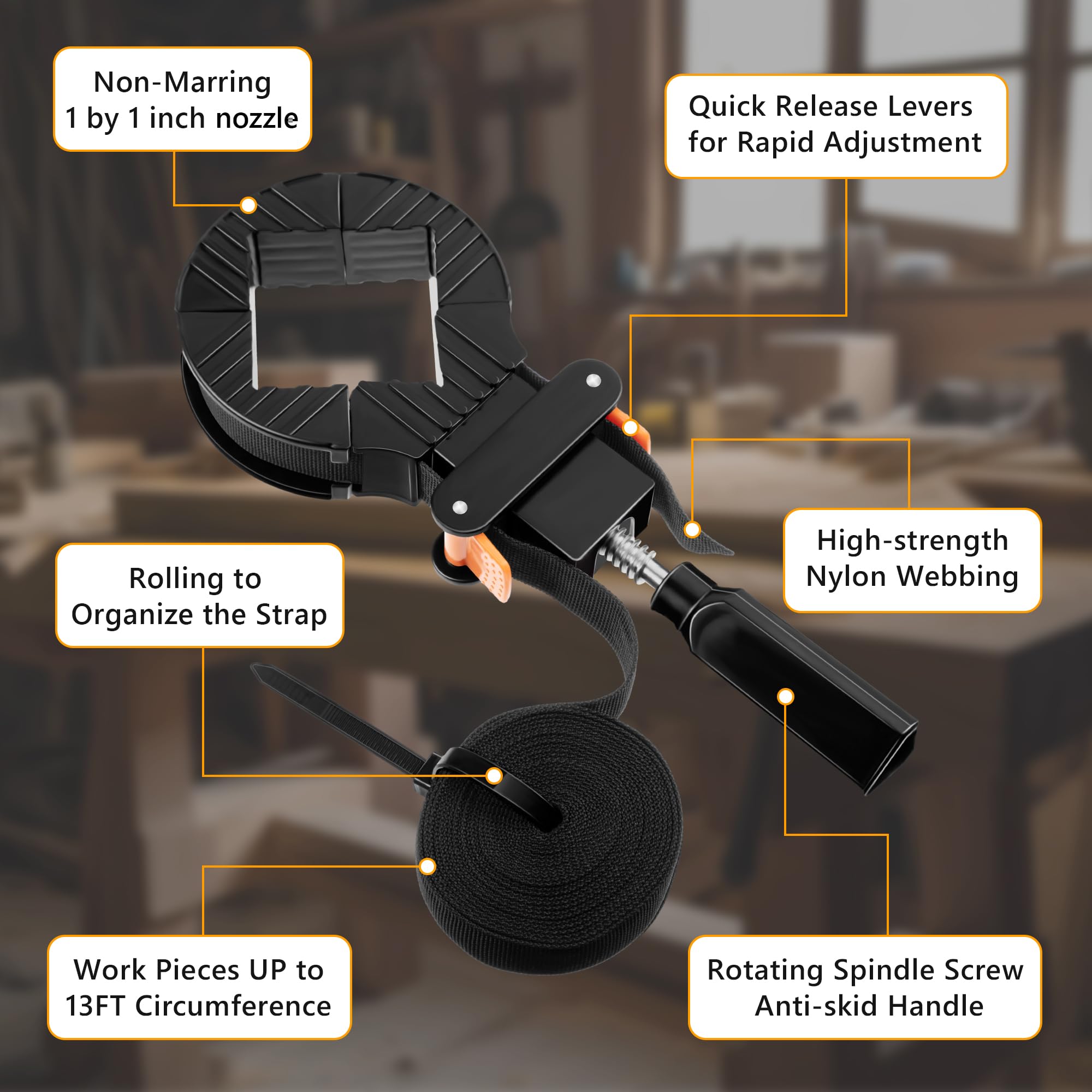 Feekoon thickened nylon strap resists tension for sturdy clamping.