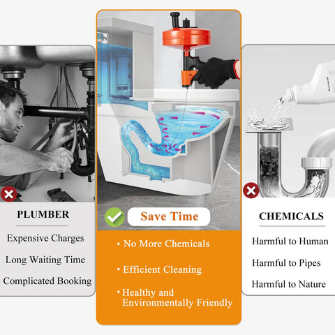 Feeloco cleaning hair clogs with plumbing snake during routine maintenance.