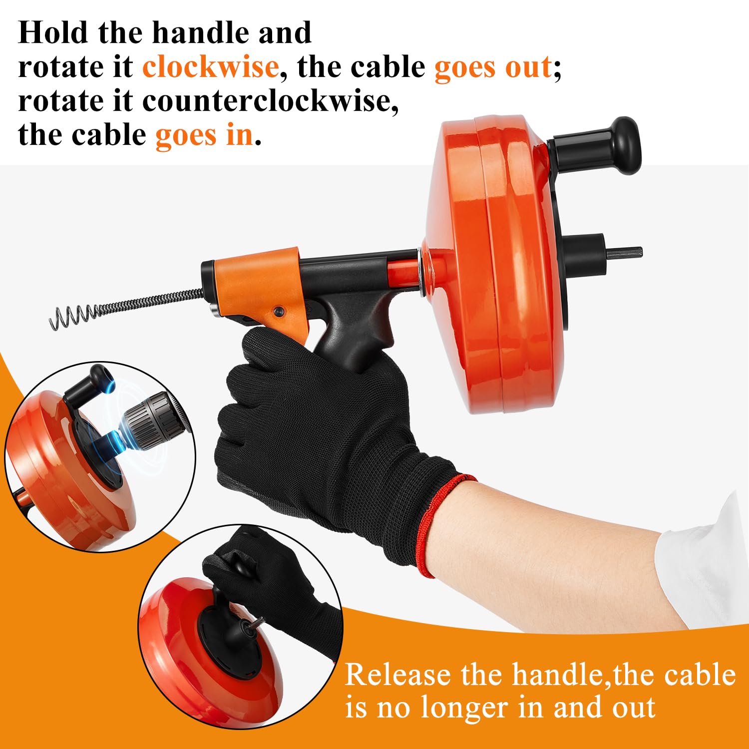 Feeloco drill attachment for plumbing snake enabling powered clog clearance.