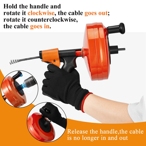 Feeloco drill attachment for plumbing snake enabling powered clog clearance.