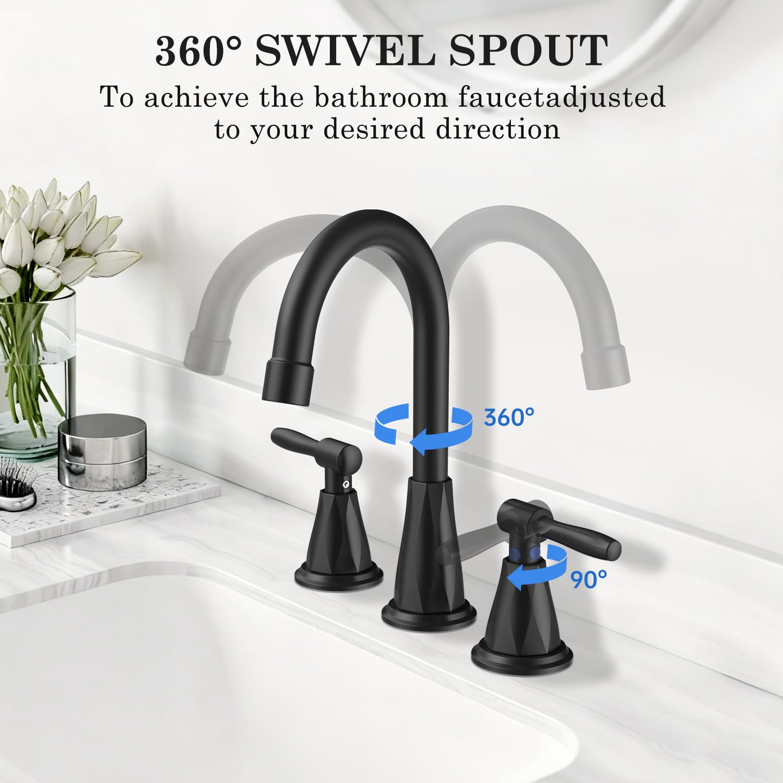 Three-hole 8-inch spread fits standard vanity configurations with FEELSO faucet.
