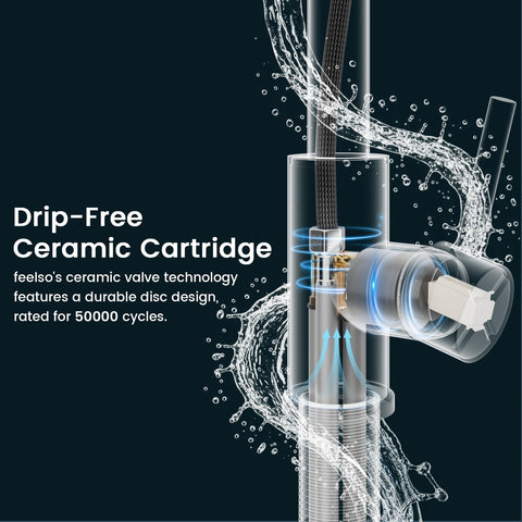 FEELSO 20-inch pull-down hose reaches across sinks for thorough rinsing.