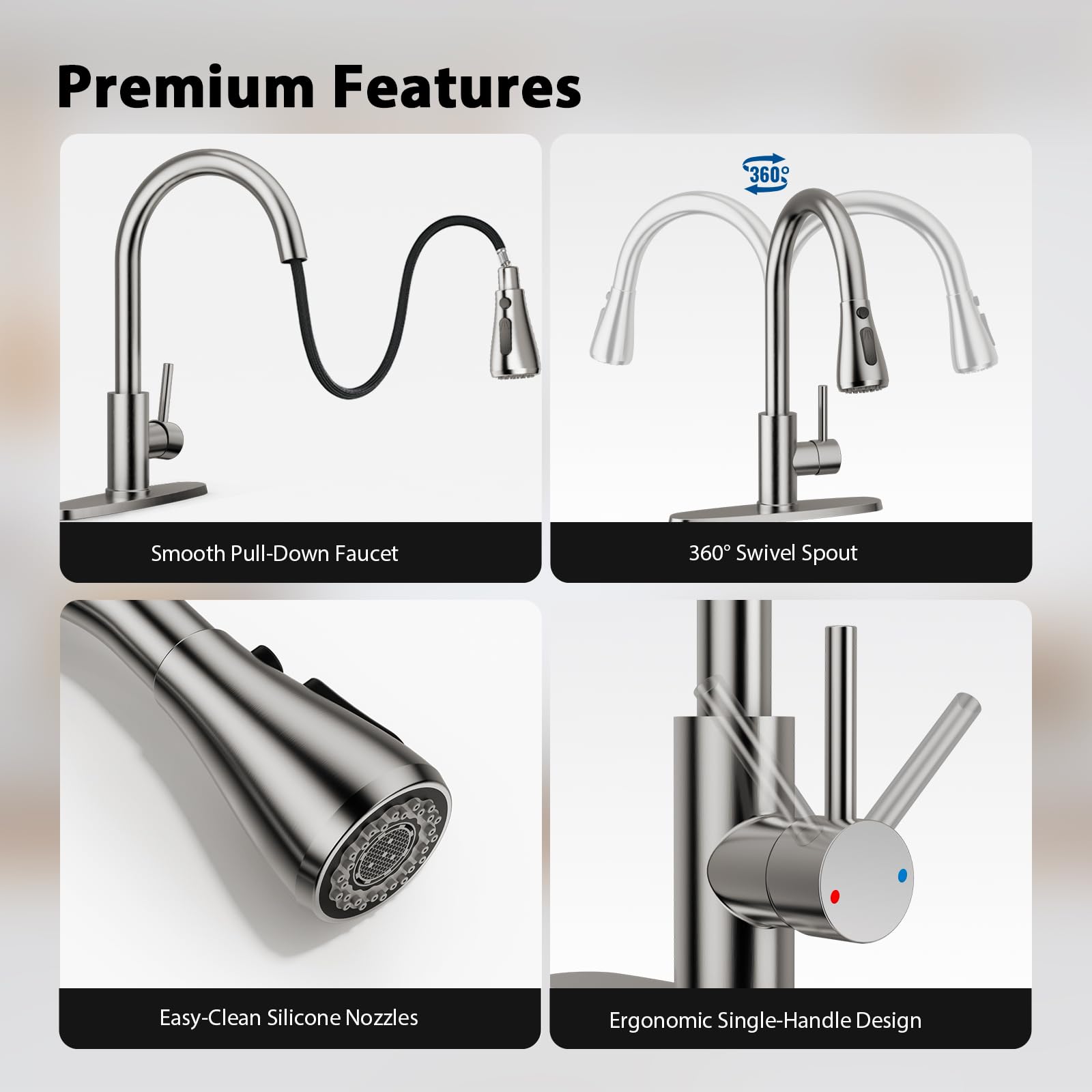 FEELSO 360-degree swivel spout simplifies multitasking and pot cleanup.