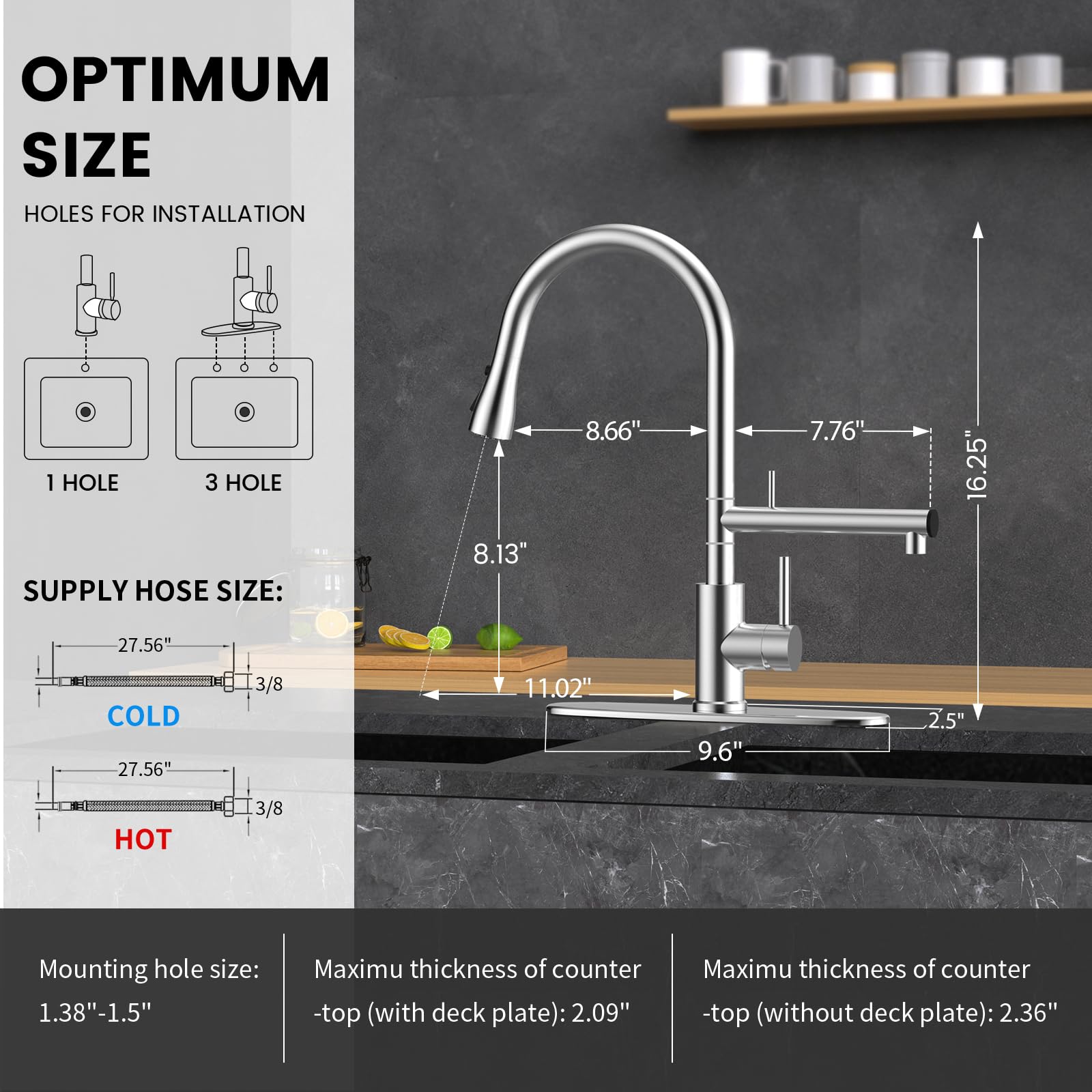 FEELSO 1- or 3-hole installation adapts to your sink setup.