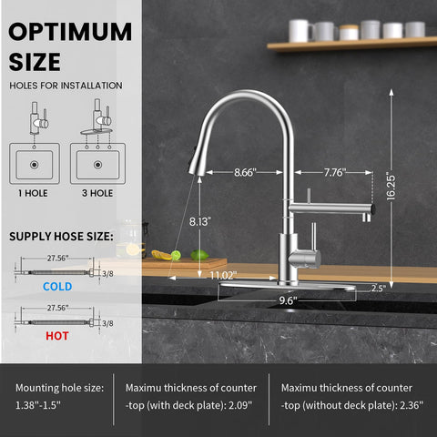 FEELSO 1- or 3-hole installation adapts to your sink setup.