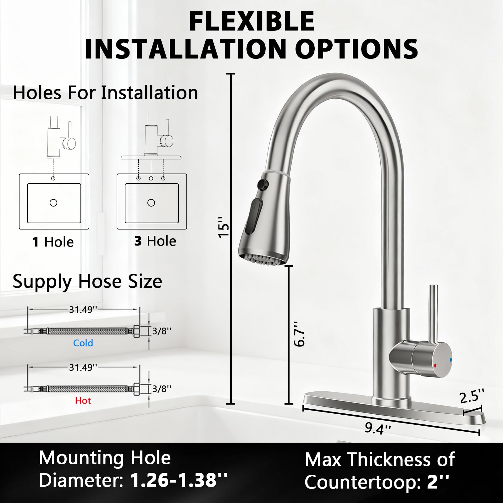 FEELSO single-handle gooseneck offers precise control with one-handed use.
