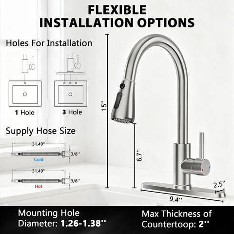 FEELSO single-handle gooseneck offers precise control with one-handed use.