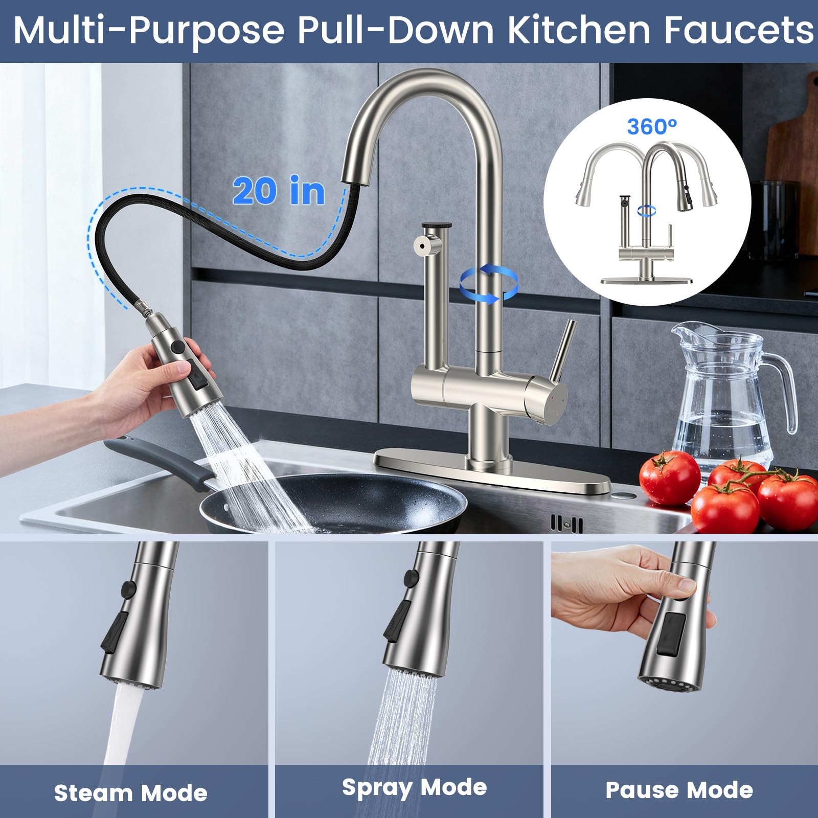 FEELSO SUS304 body with lead-free construction ensures durable kitchen performance.