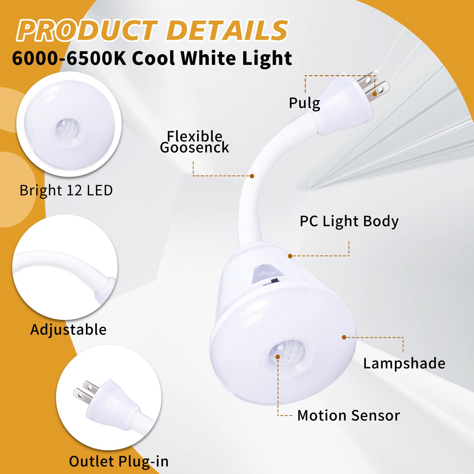 FEFURS 360-degree rotating night light arm enables precise lighting for any angle.