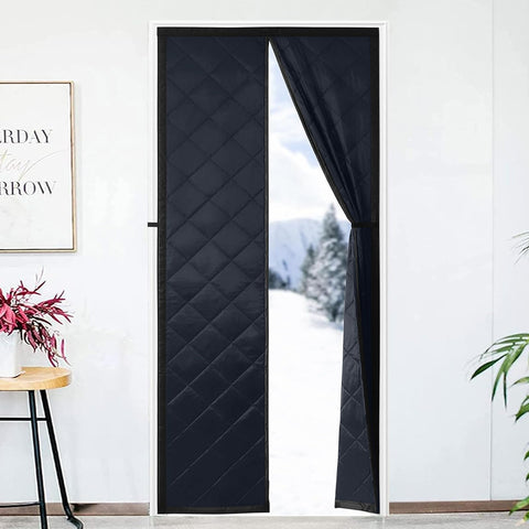 FEGO thermal door curtain showing 36x80 frame fit for energy efficiency