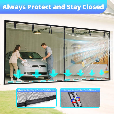 FEGO versatile screen for two-car garage and patio spaces.