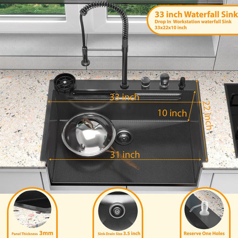 Feibus 33x22 inch drop-in 16-gauge stainless steel sink profile