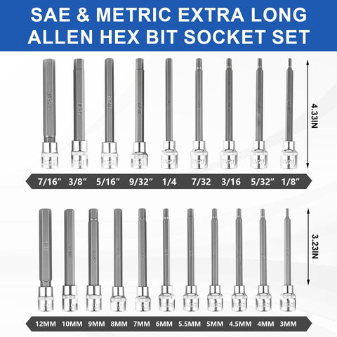 Feikenee 3/8 drive socket set highlights durable chrome-vanadium finish.