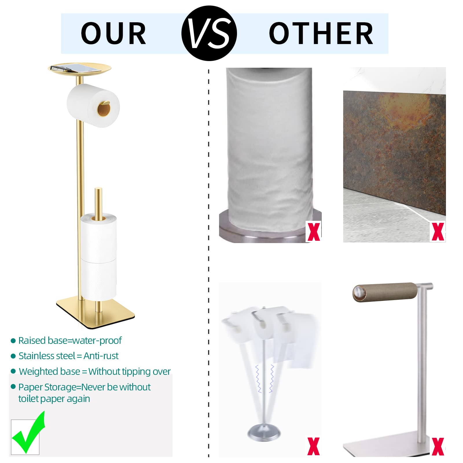 FEILERN 67 cm tall design for easy access to toilet paper.