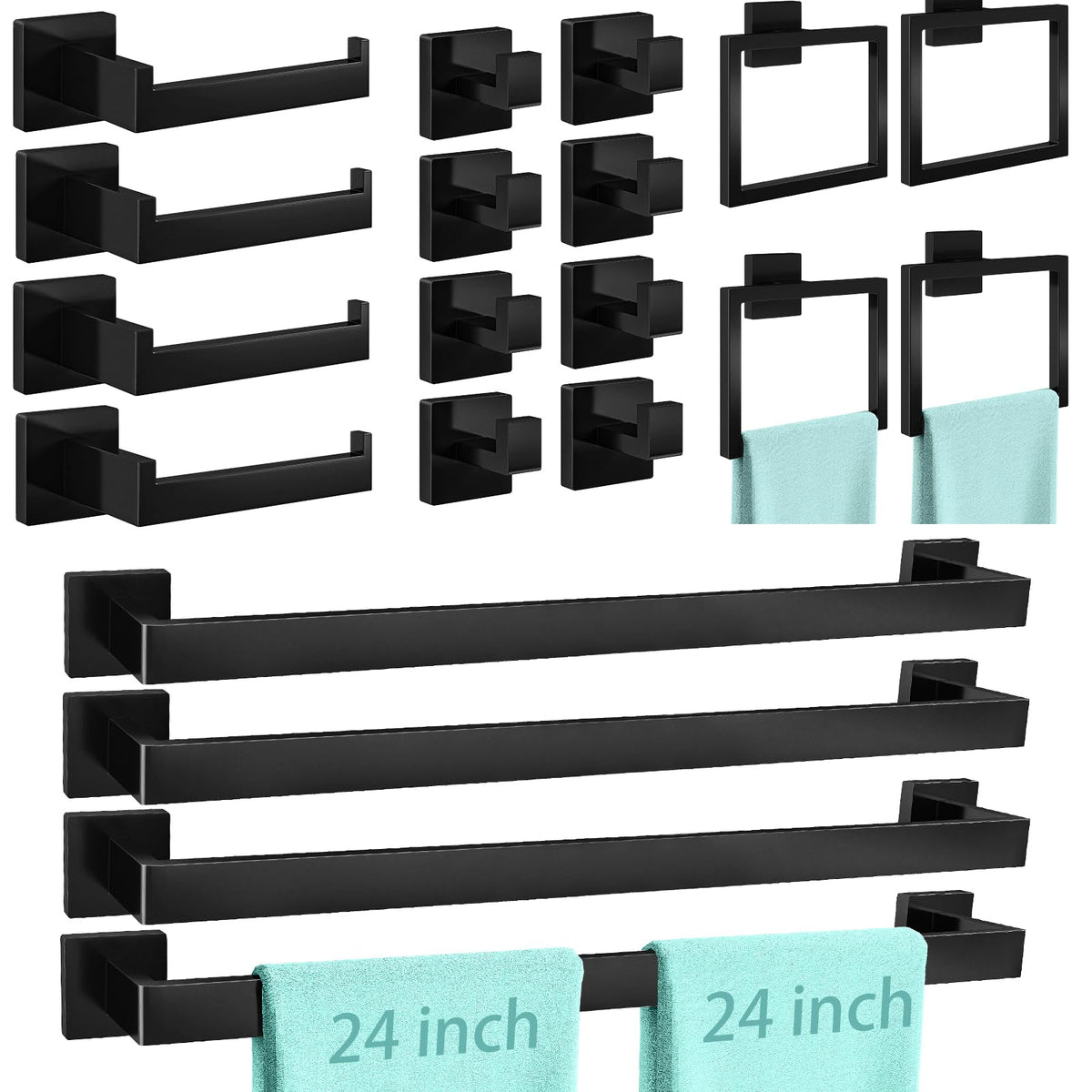 FEILERN 24-inch towel bar in matte black offers ample drying space.
