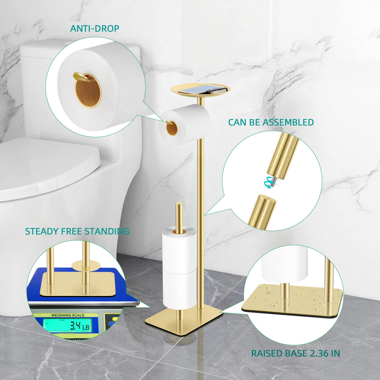 FEILERN weighted base with anti-slip padding protects floors and prevents tipping.