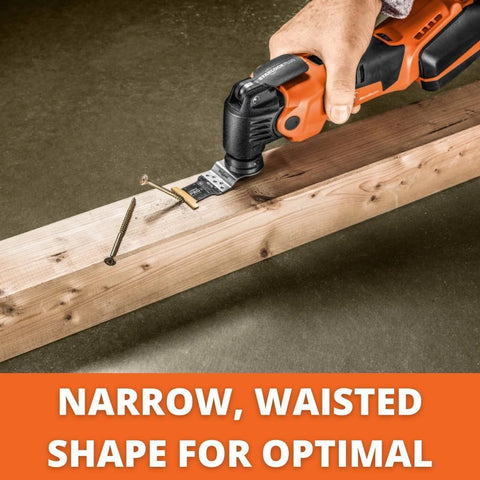 Fein tool blade narrow waist design for fast swarf removal