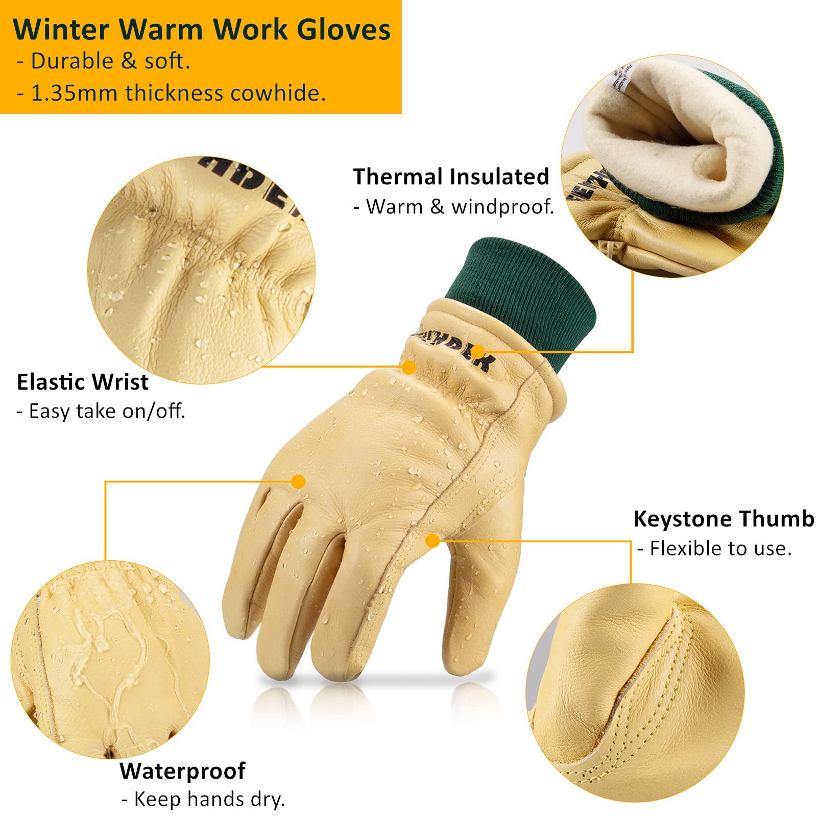 FEISHDEK thermal-insulated lining keeps hands warm during long outdoor tasks