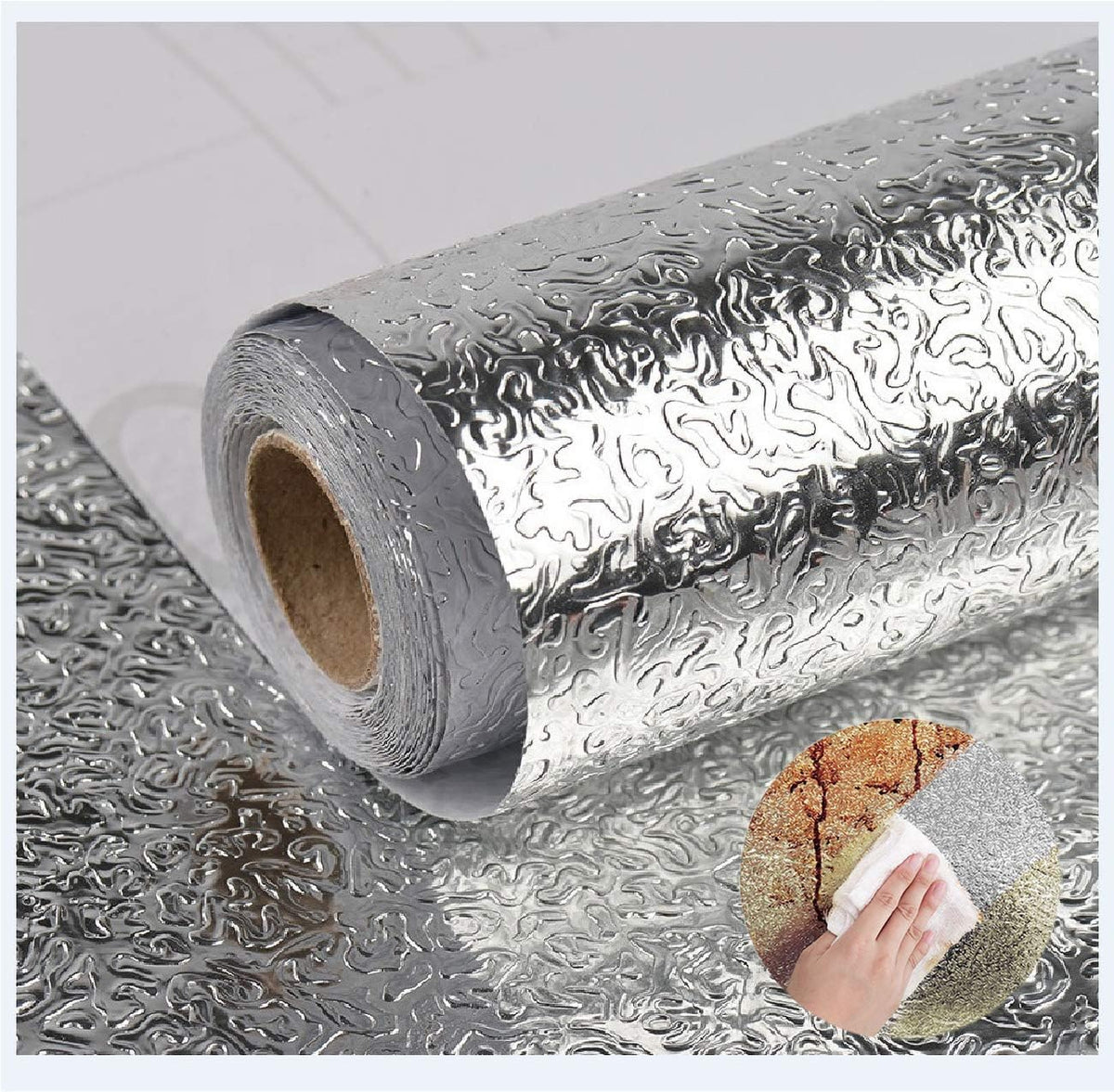 Feisoon silver orange-peel texture backsplash for spill resistance and easy cleaning