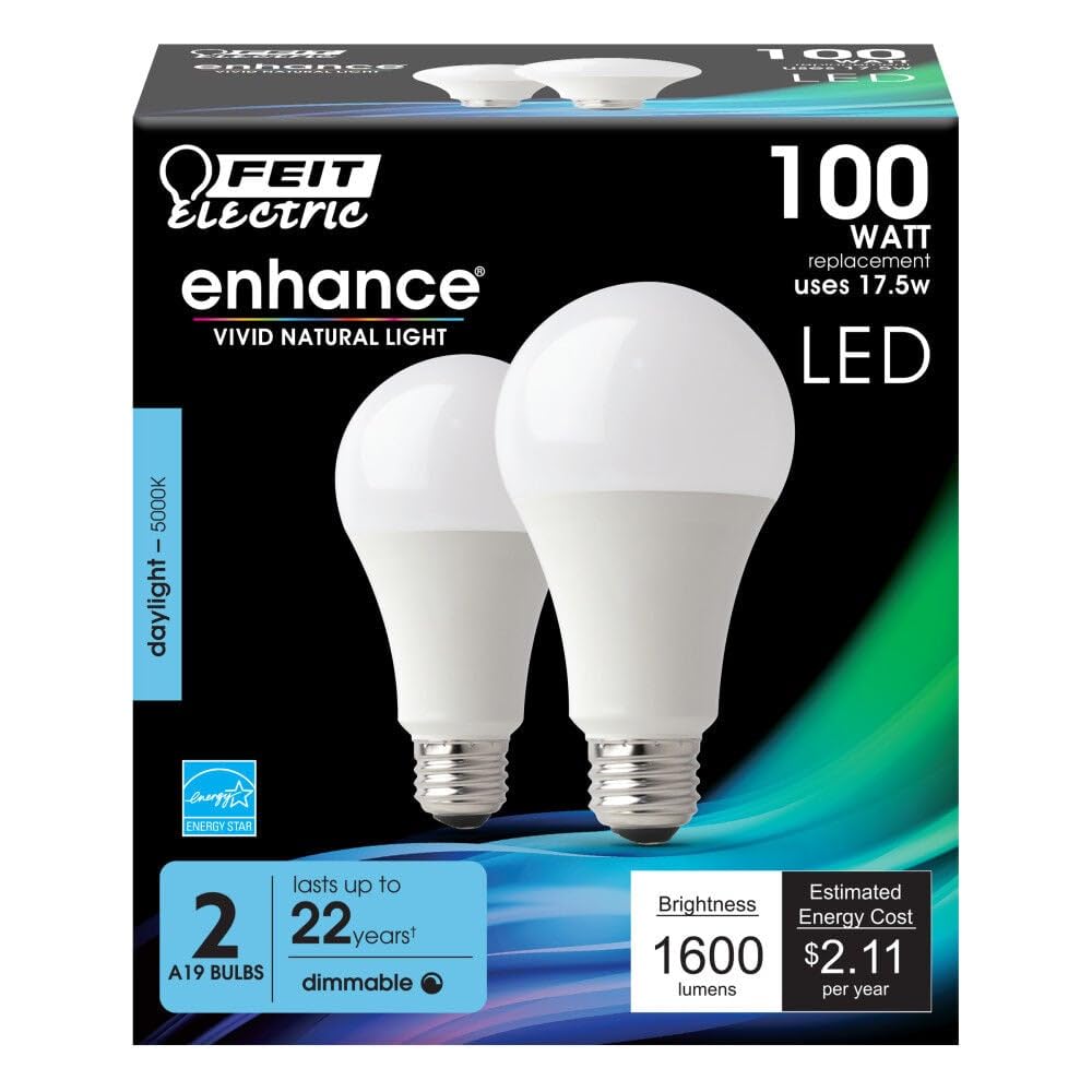 Feit Electric 1600 lumens daylight LED bulb for bright daytime visibility.