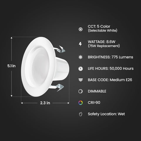 Feit Electric 4in downlight bright 775 lumens enhances living room visibility