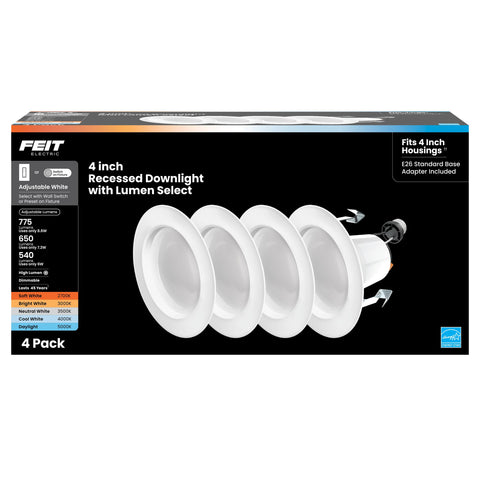 Feit Electric 4in downlight warm white 2700K lighting a cozy kitchen space