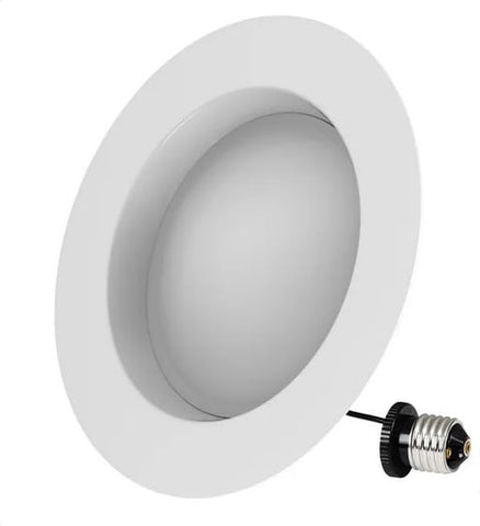 Feit Electric 75W replacement 5-CCT downlight bulb close-up, dimmable LED with vibrant color rendering