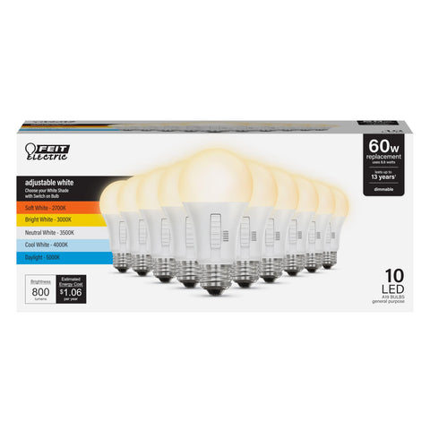 Feit Electric A19 LED bulb in 2700K warm white for cozy living spaces.