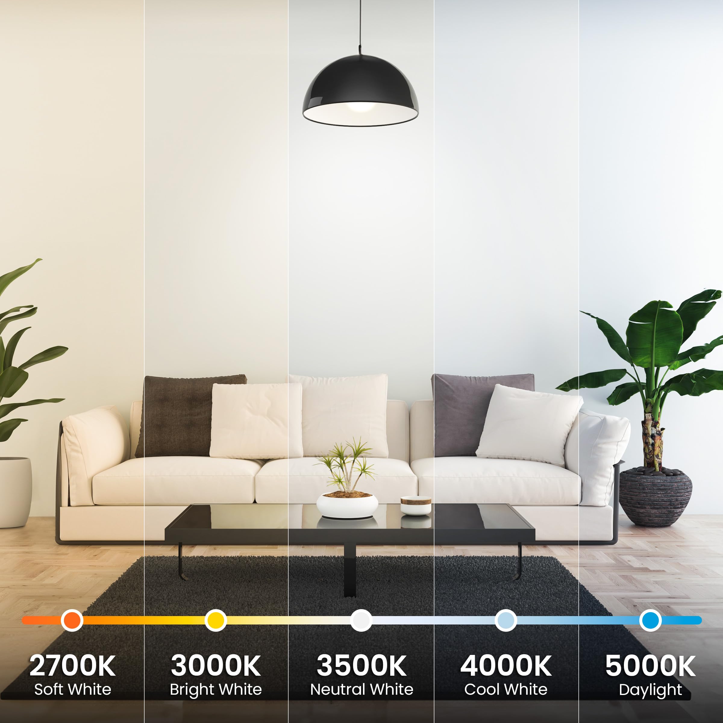 Feit Electric A19 LED bulb in 3500K neutral white for work areas.