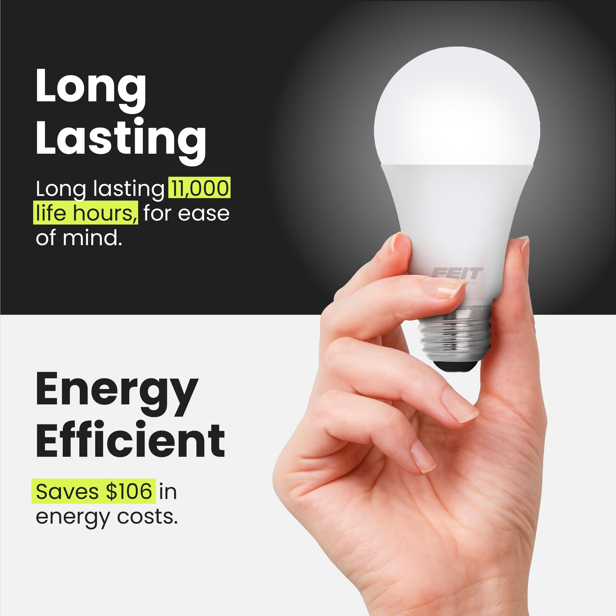 Feit Electric non-dimmable A19 provides steady, consistent brightness
