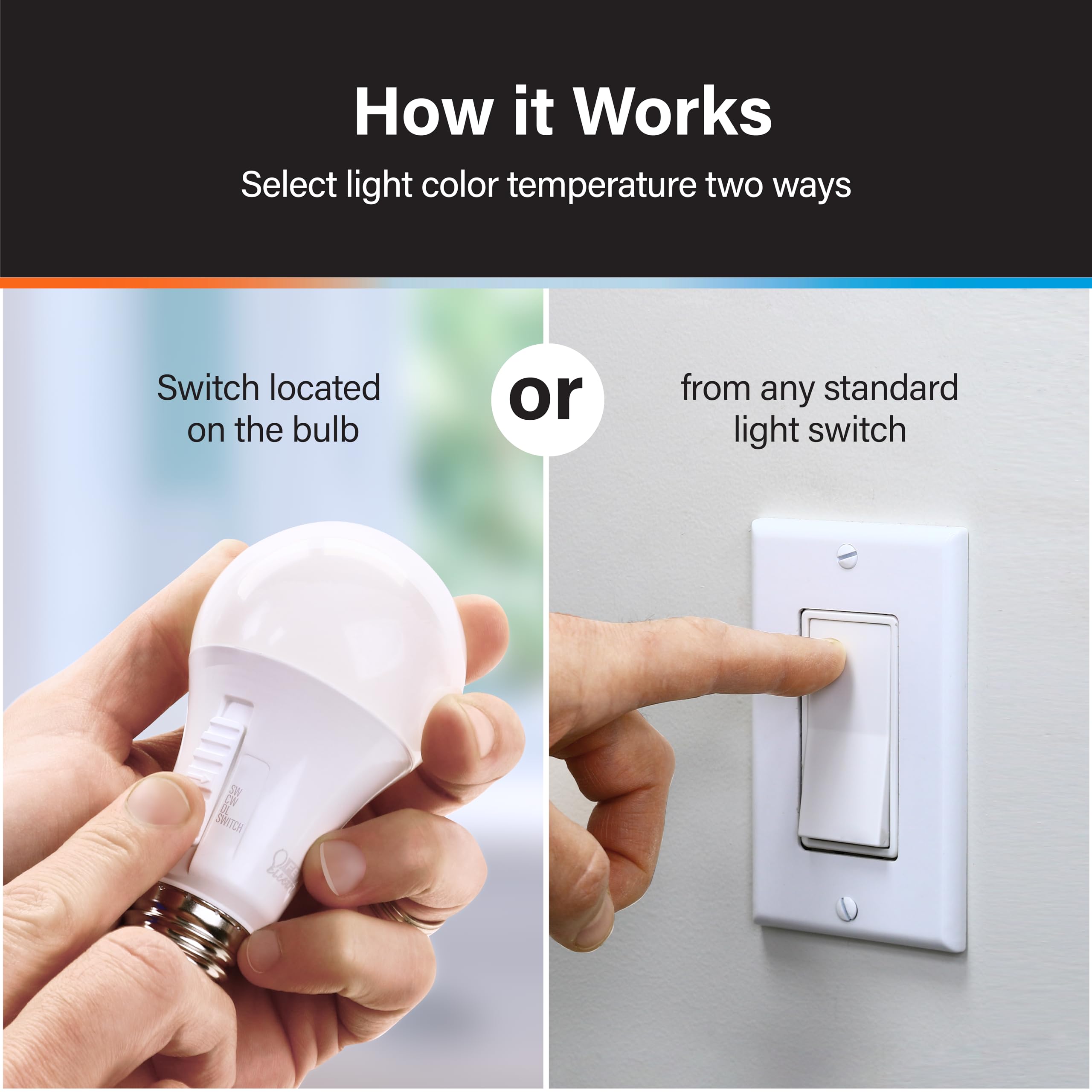 Feit Electric A21 bulb with color temperature switch.