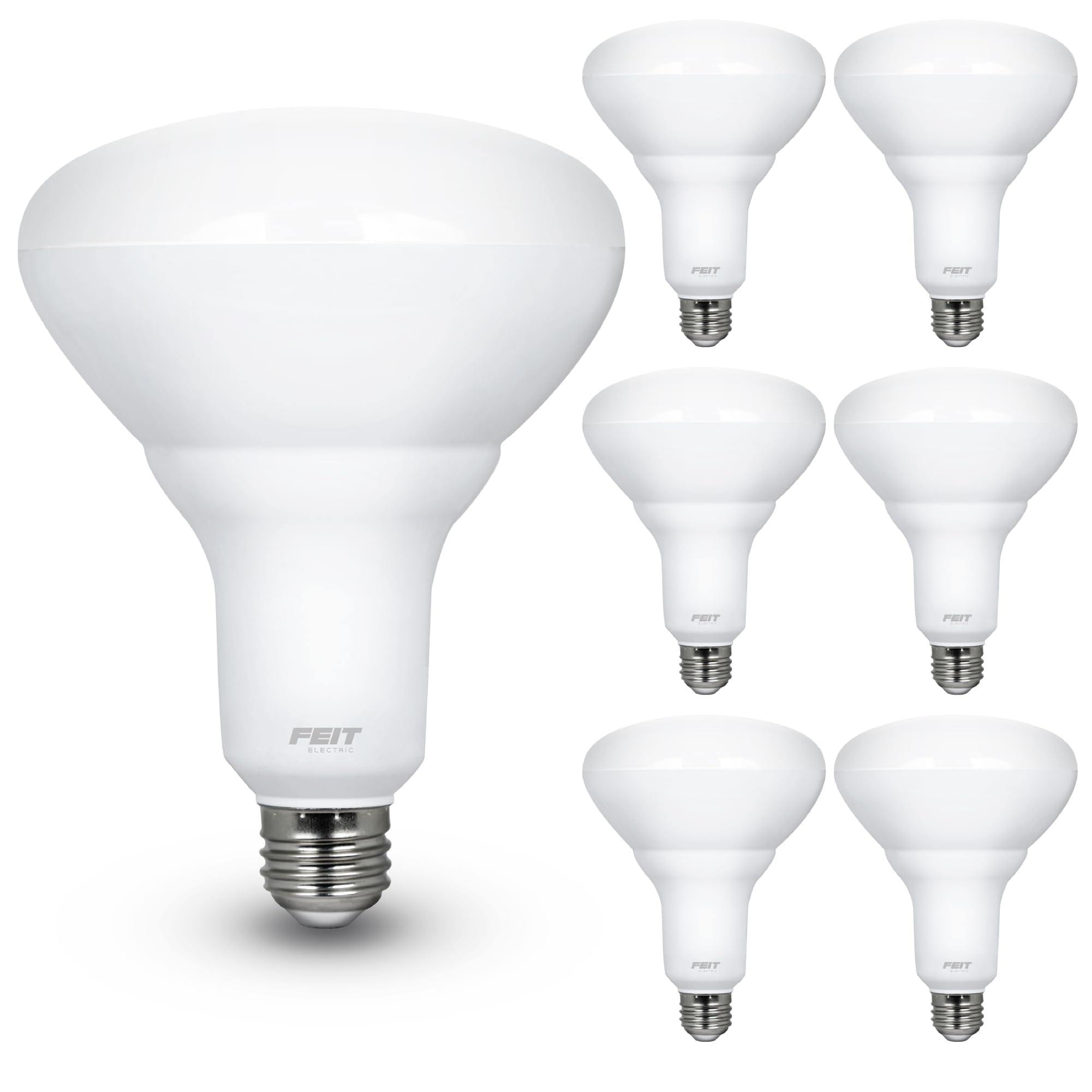 Feit Electric BR40DM closeup showing energy-efficient LED technology for brighter rooms.