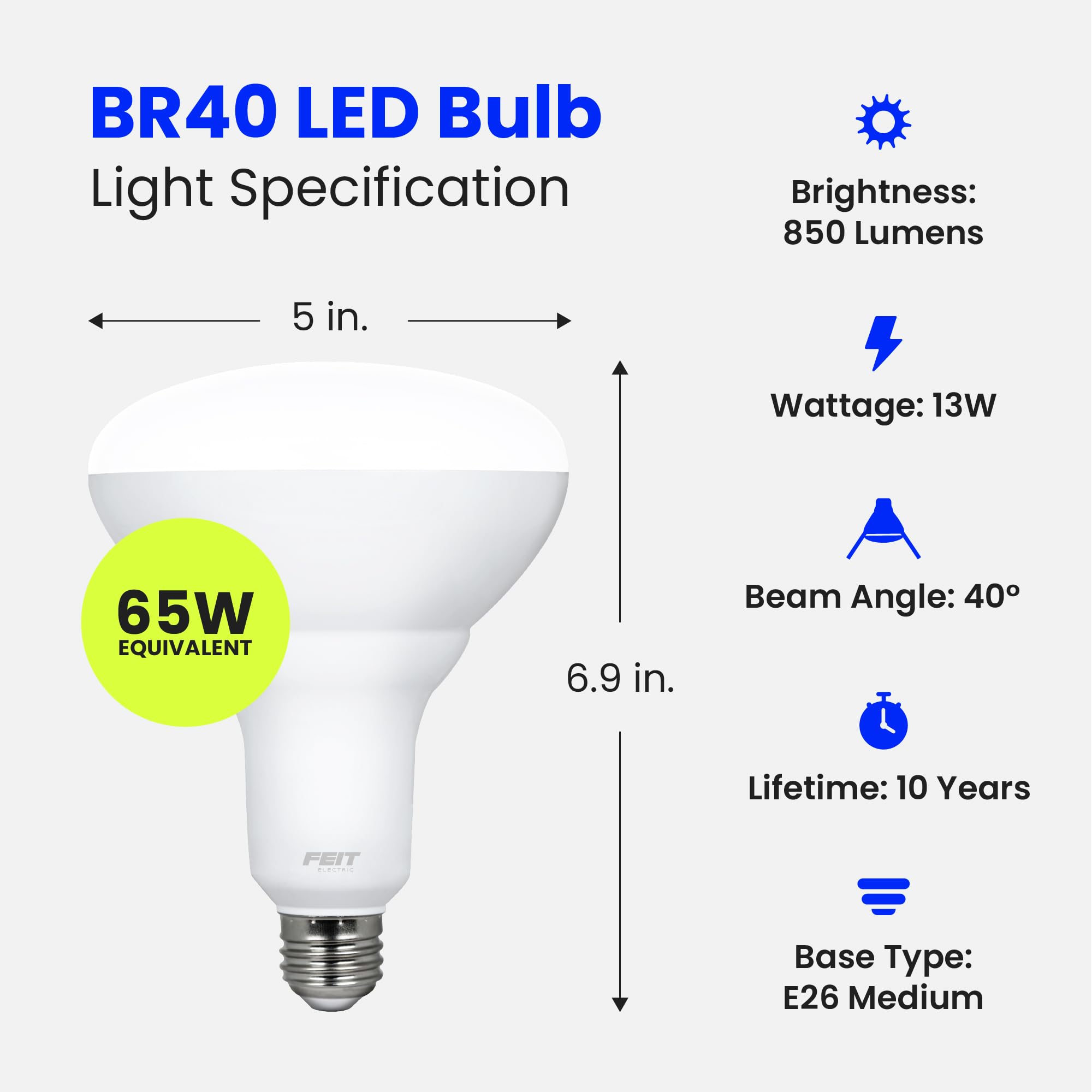 Feit Electric BR40DM recessed can light installed in ceiling for even flood illumination.
