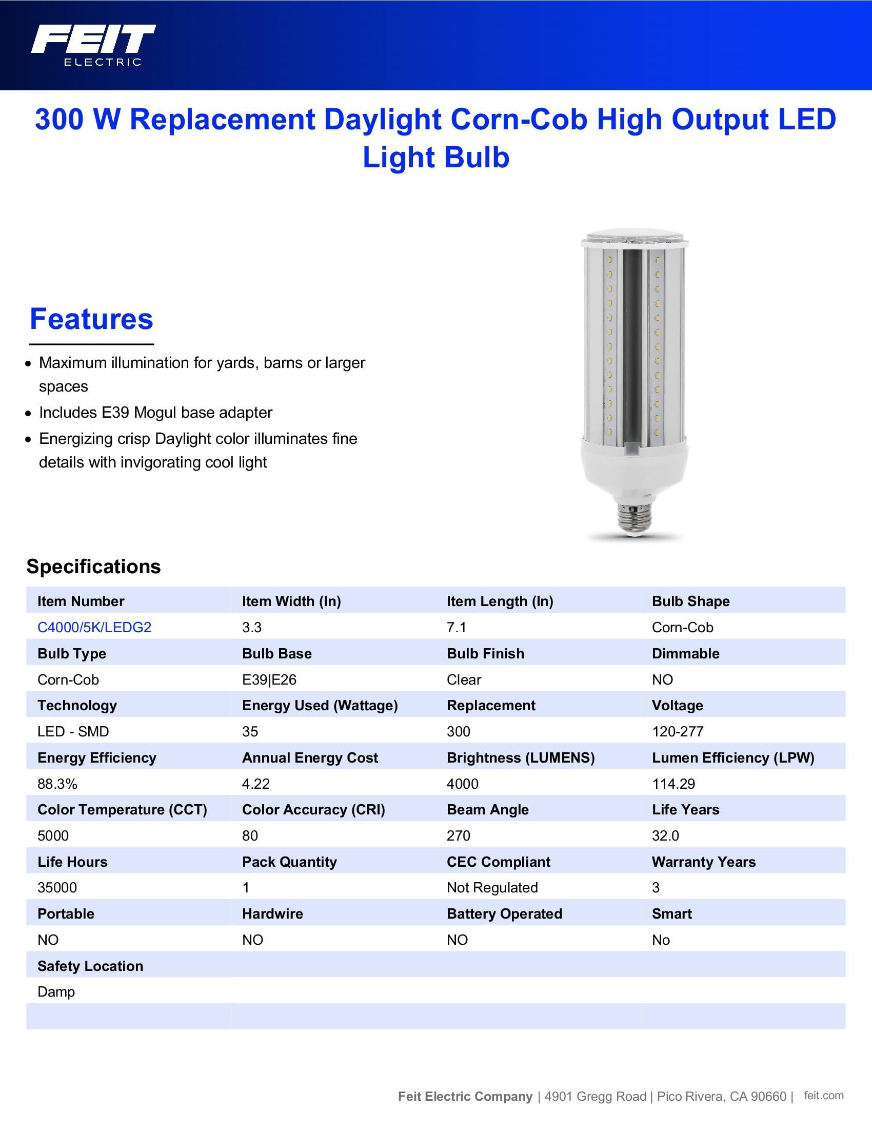 Feit Electric C4000/5K LEDG2 in a backroom demonstrating strong, uniform light