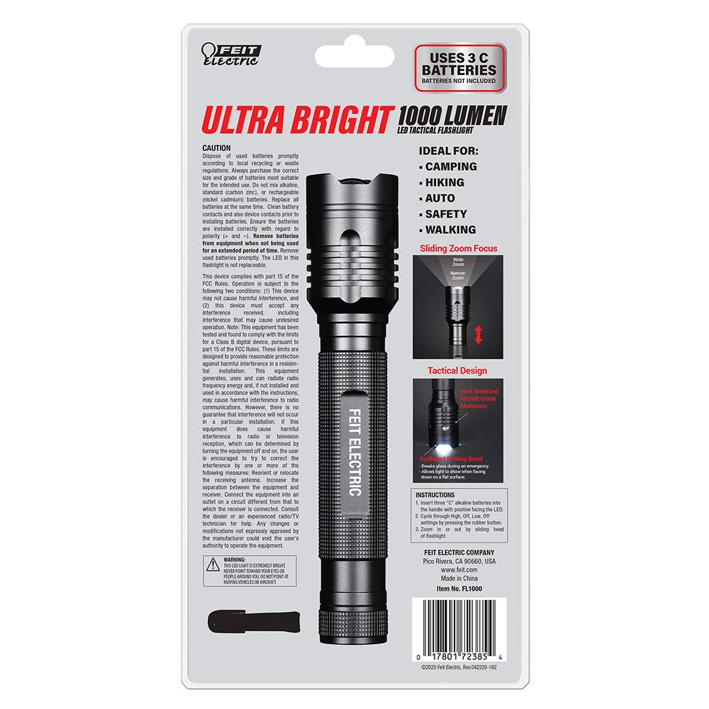 Feit Electric LED tactical flashlight beam reaches up to 1,000 feet for distant subjects