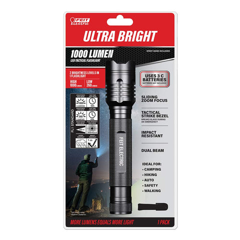 Feit Electric LED tactical flashlight with zoomable beam for versatile outdoor lighting