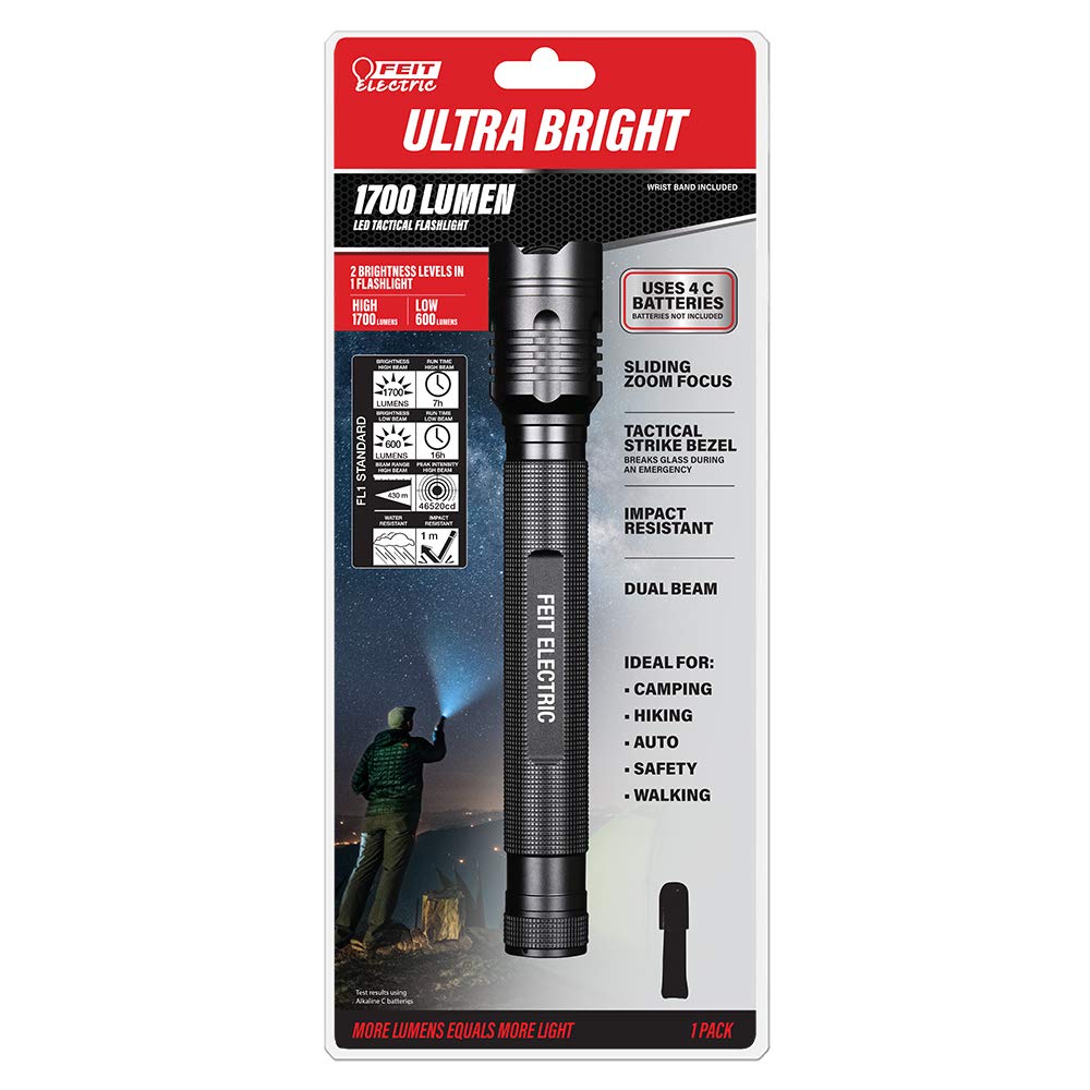 Feit Electric LED tactical flashlight with zoomable bezel for long-range visibility