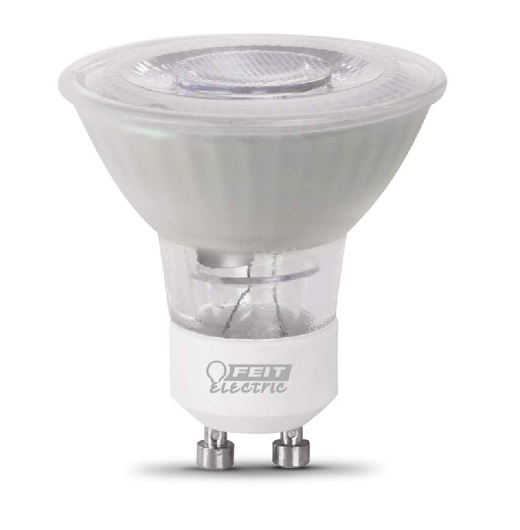 Feit Electric MR16 LED bulb in a ceiling fixture demonstrates dimmable, instant-on brightness.