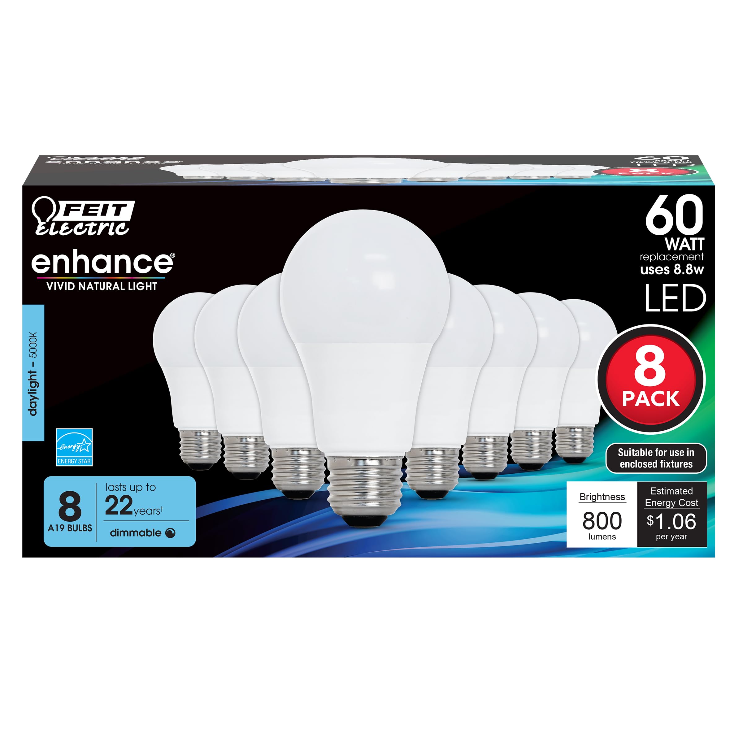 Feit Electric OM60DM daylight 8-pack for bright kitchens and offices