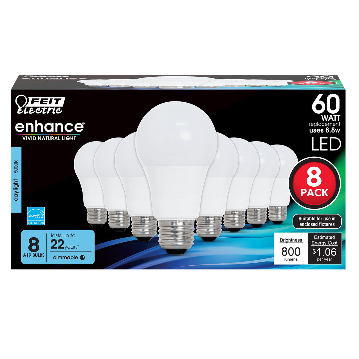 Feit Electric OM60DM daylight 8-pack for bright kitchens and offices